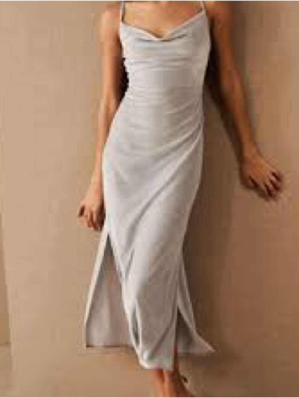 BHLDN Silver-Blue Cowl Neck Mid Length Slip Dress